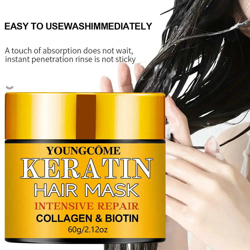 Biotin Collagen Keratin Hair Mask for Dry Damaged Hair, Deep Repair Conditioning Treatment with Nourishing Essential Oils