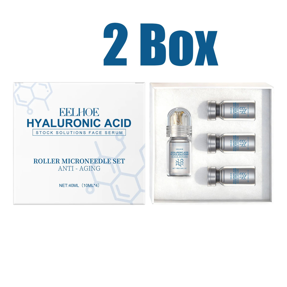 Hyaluronic Acid Stock Solutions Face Serum with Roller Microneedle Set Moisturizing Anti-Wrinkle Facial Serum Smoothing Refresh