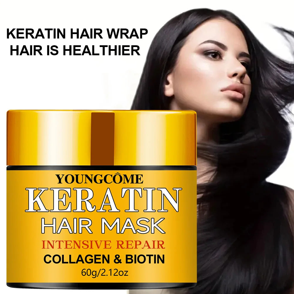 Biotin Collagen Keratin Hair Mask for Dry Damaged Hair, Deep Repair Conditioning Treatment with Nourishing Essential Oils