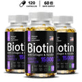 Biotin Supplement - 15,000 Mcg with Collagen and Keratin, Vitamins, Shiny Hair, Skin and Nails, Joint Health, 30/60/120 Capsules