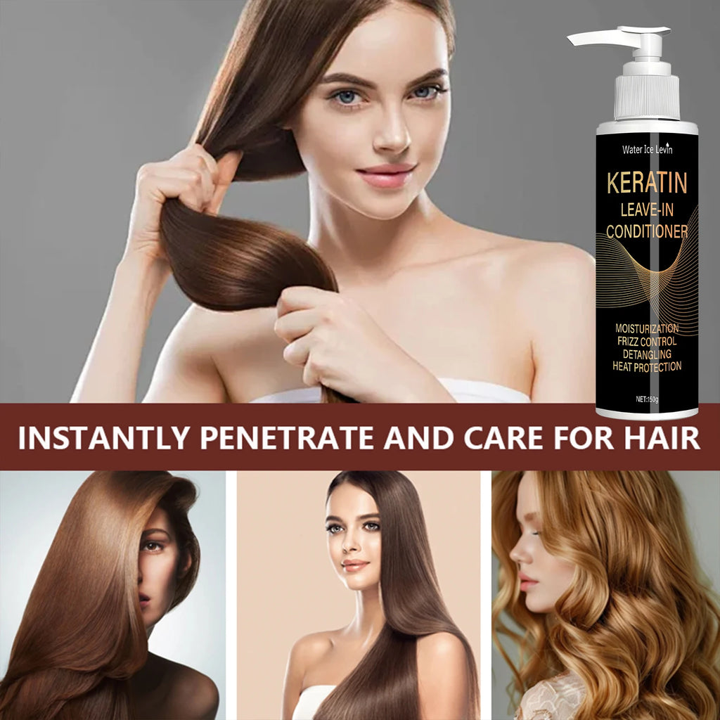 Keratin & Coconut Oil Leave-In Conditioner - Hydration + Frizz Control + Heat Protection - Detangles & Strengthens Hair