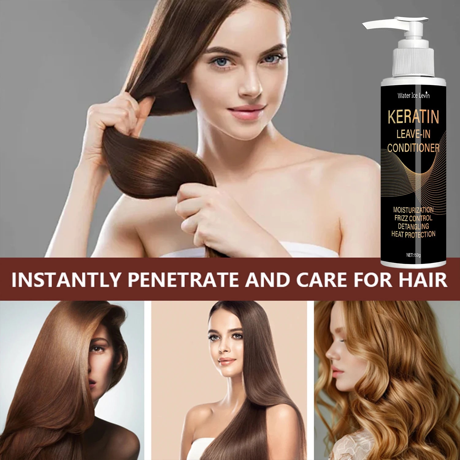 Keratin & Coconut Oil Leave-In Conditioner - Hydration + Frizz Control + Heat Protection - Detangles & Strengthens Hair