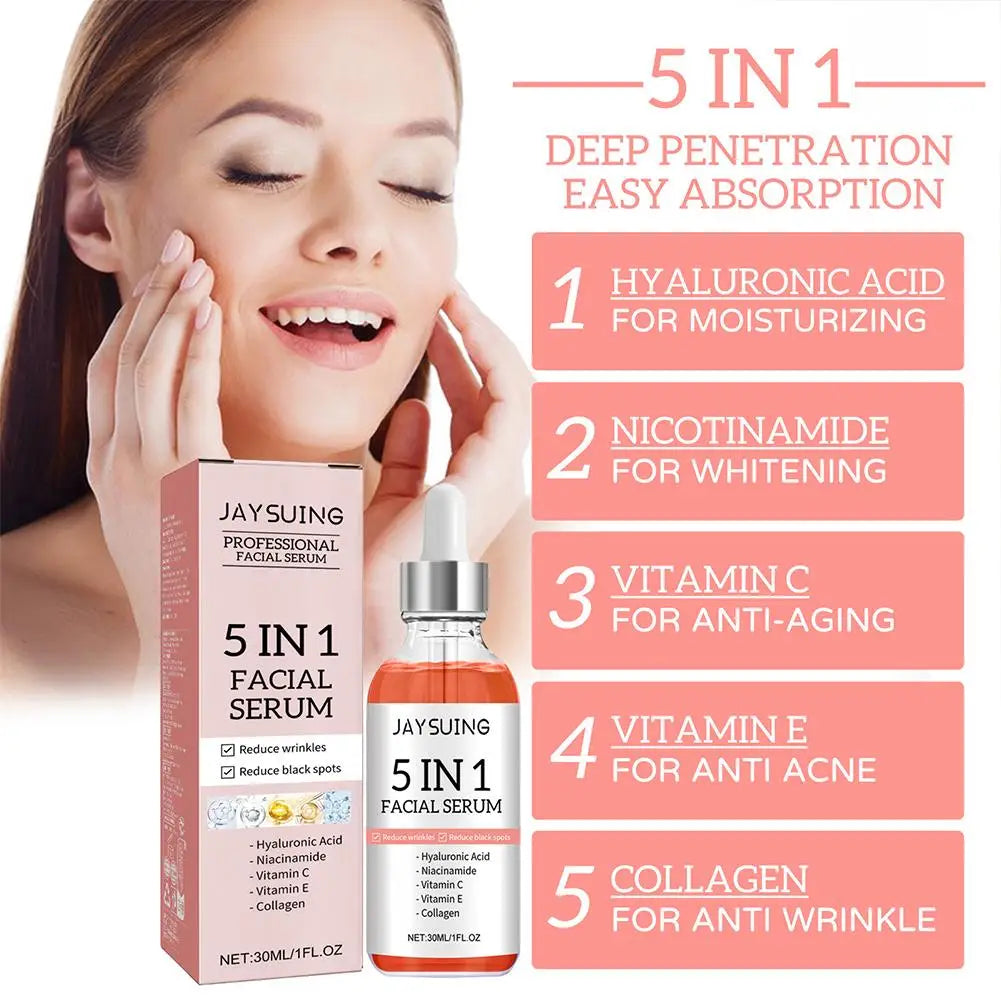 5 In 1 Hyaluronic Acid Face Serum Moisturizing Vitamin C collagen Lightning Facial Serum Shrink Pores Skin Care