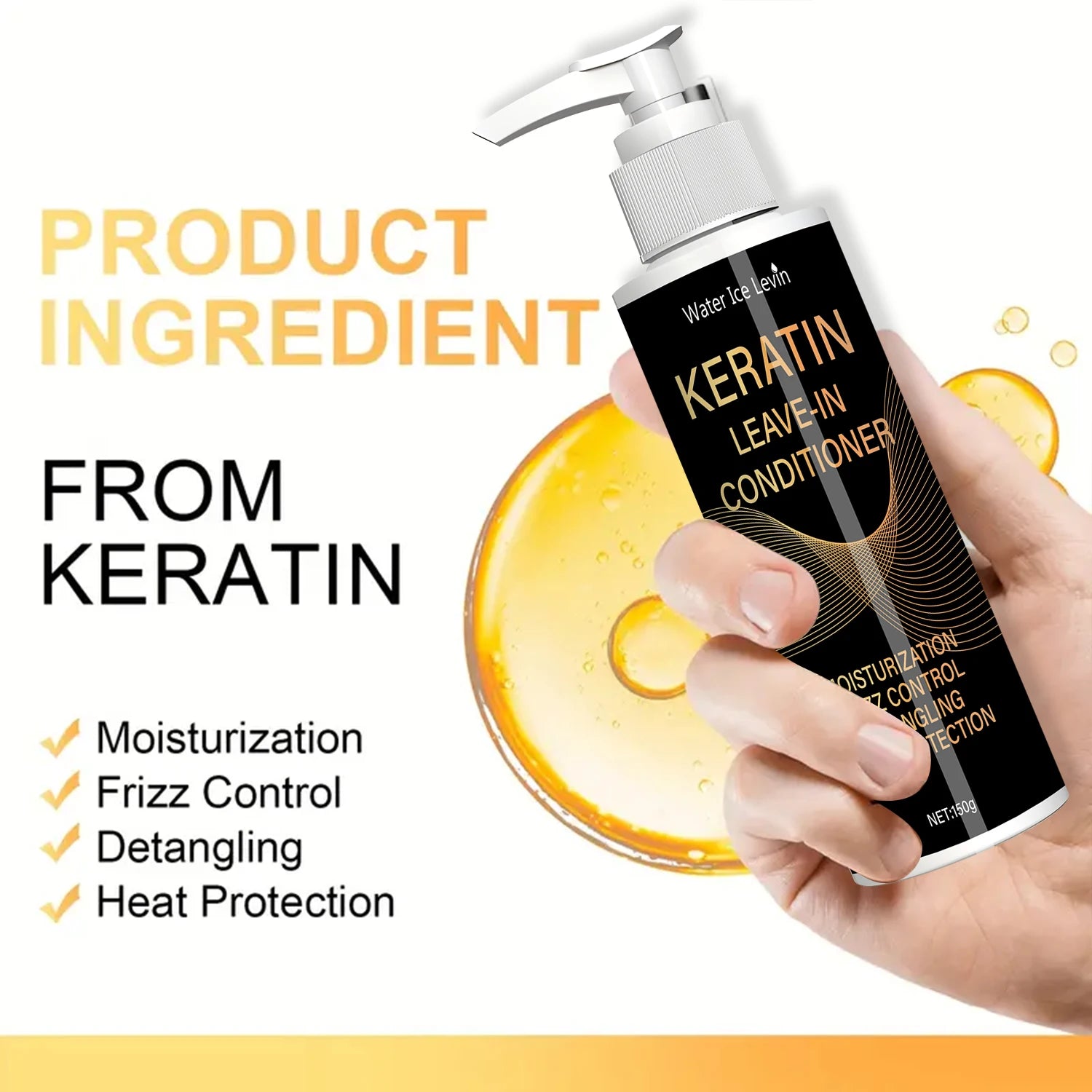 Keratin & Coconut Oil Leave-In Conditioner - Hydration + Frizz Control + Heat Protection - Detangles & Strengthens Hair