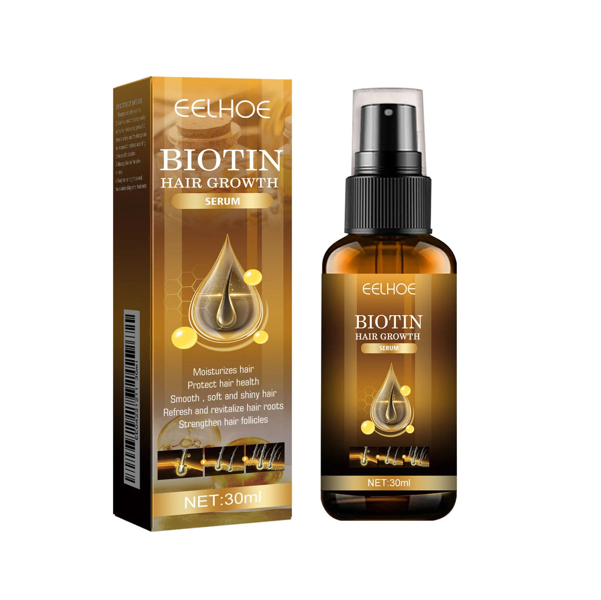 EELHOE Biotin Hair Spray For Man Women 30ml Hair Growth Repair Damage Restore Oil Scalp Repair Serum Spray Thicken Hair Care