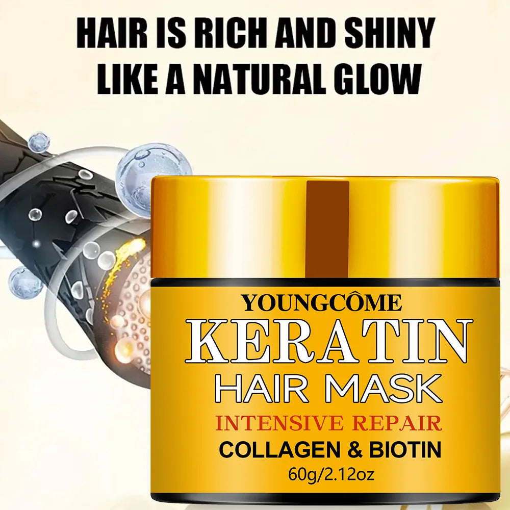 Biotin Collagen Keratin Hair Mask for Dry Damaged Hair, Deep Repair Conditioning Treatment with Nourishing Essential Oils