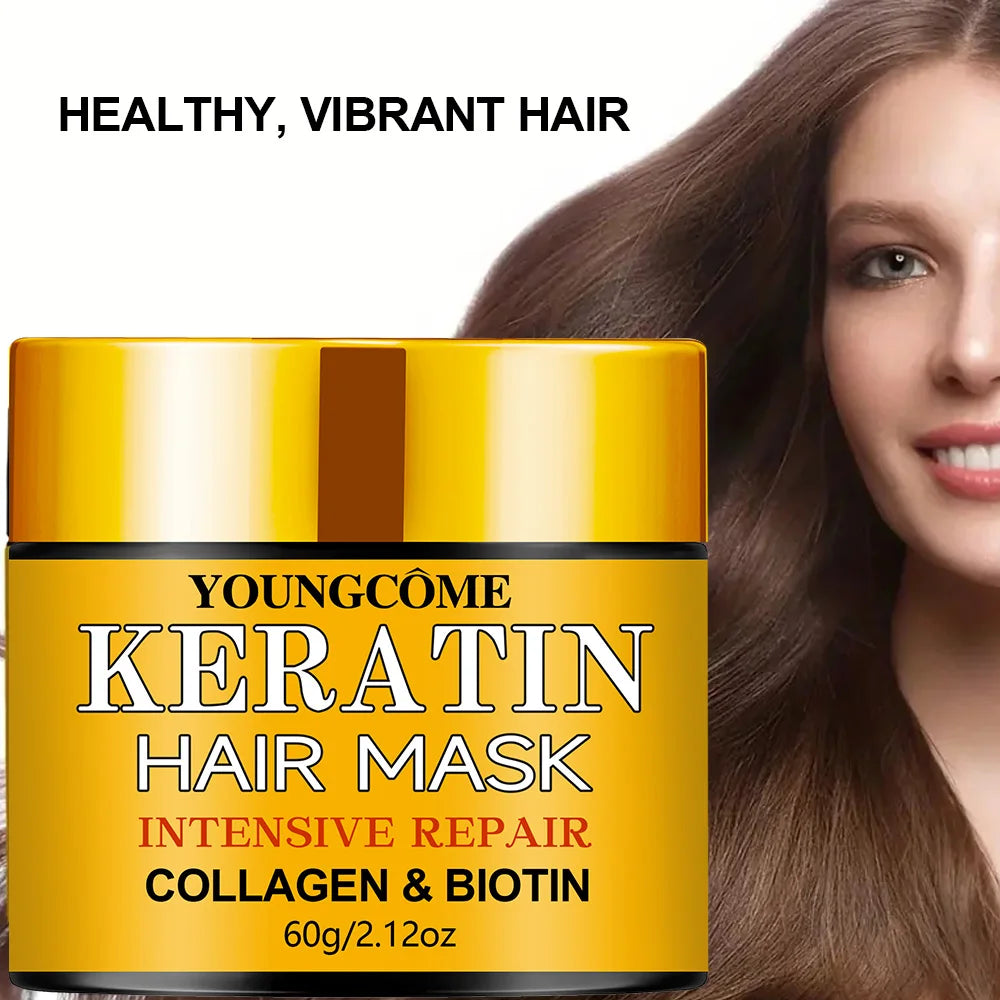 Biotin Collagen Keratin Hair Mask for Dry Damaged Hair, Deep Repair Conditioning Treatment with Nourishing Essential Oils